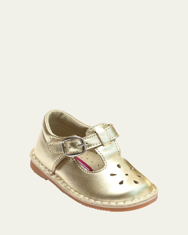 Girl's Joy Metallic Leather Cutout T-Strap Mary Jane, Baby/Toddler/Kids